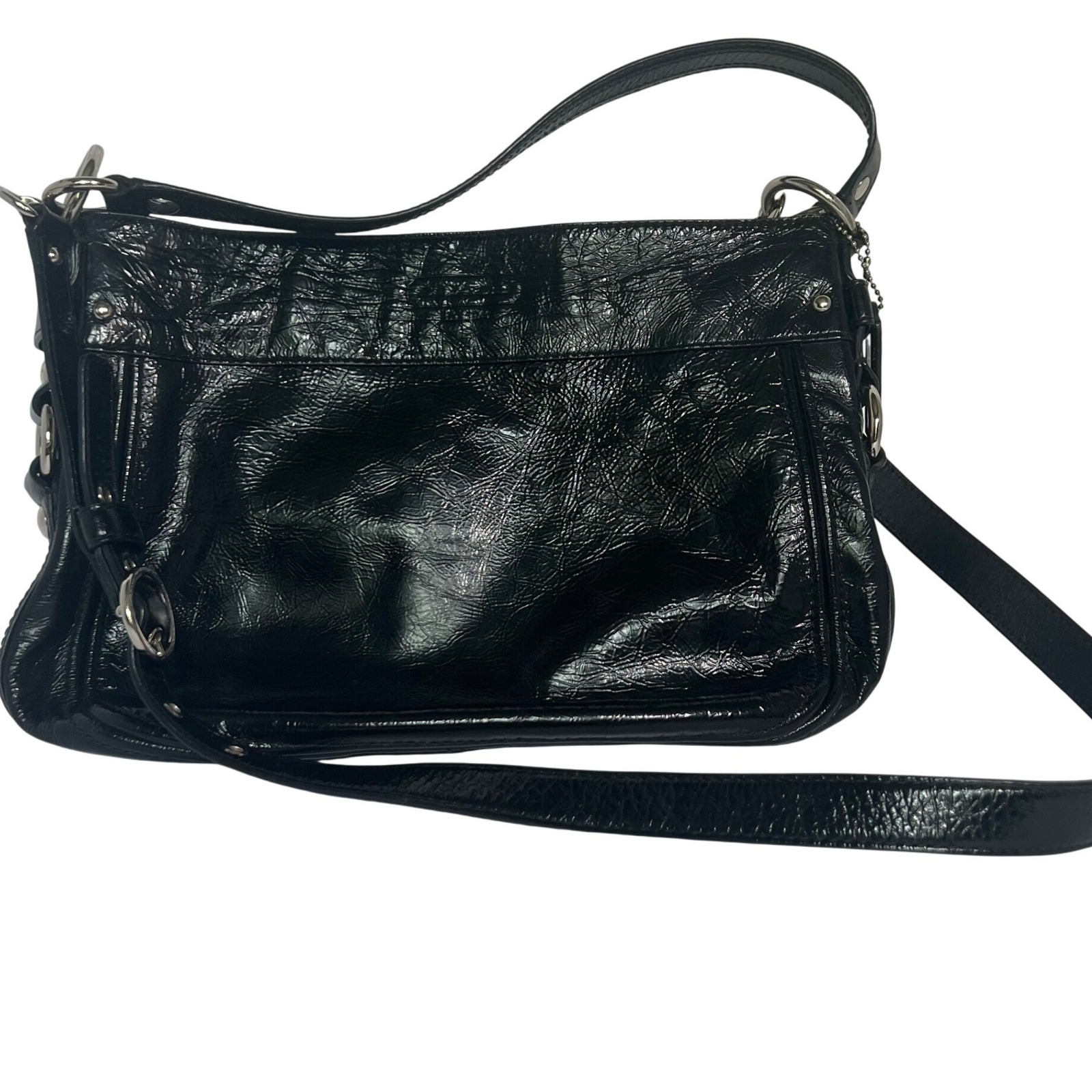 Coach Zoe Hobo Bag Womens Large Black Crinkled Patent Leather F15478